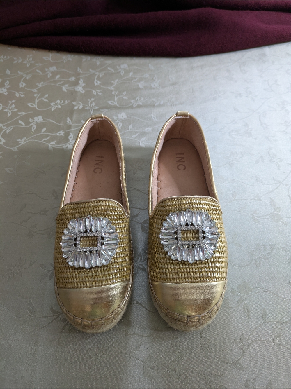 INC International Concepts Gold Espadrille Flats with Crystal Embellishment